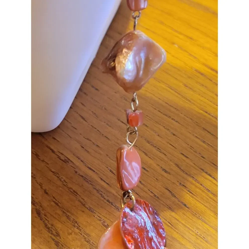 Boho‎ Capiz Shell Necklace Earrings Set Copper Peach Pink Disc Beaded 18